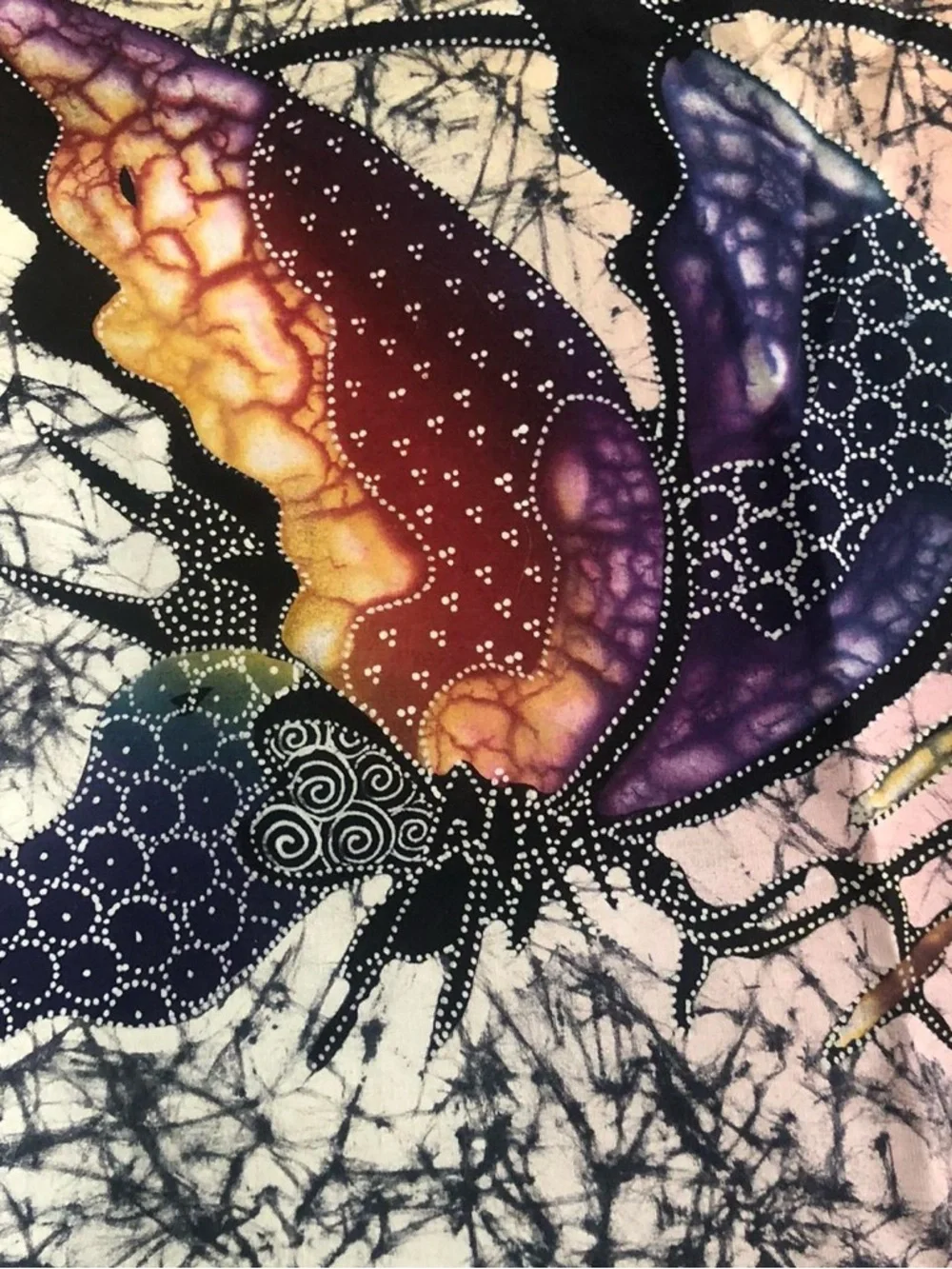 Vintage Handmade 1980s Batik Tapestry of Butterflies.